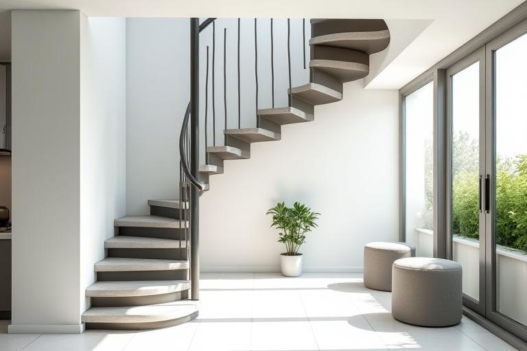 Loft moderne avec escalier hélicoïdal et terrasse