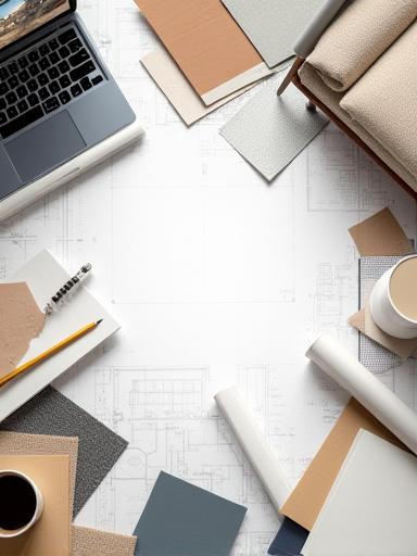 Plans d'architecte et échantillons de matériaux sur une table