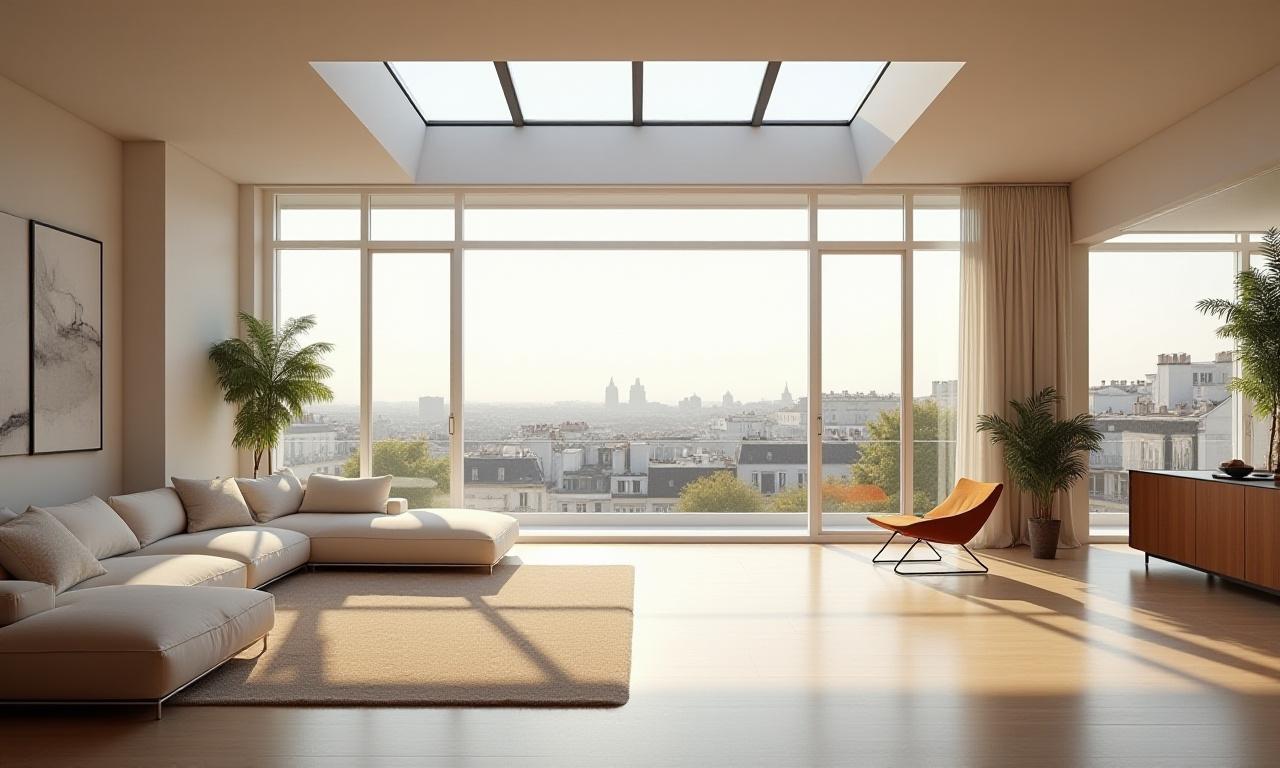 Grand loft parisien lumineux avec verrière et vue sur les toits